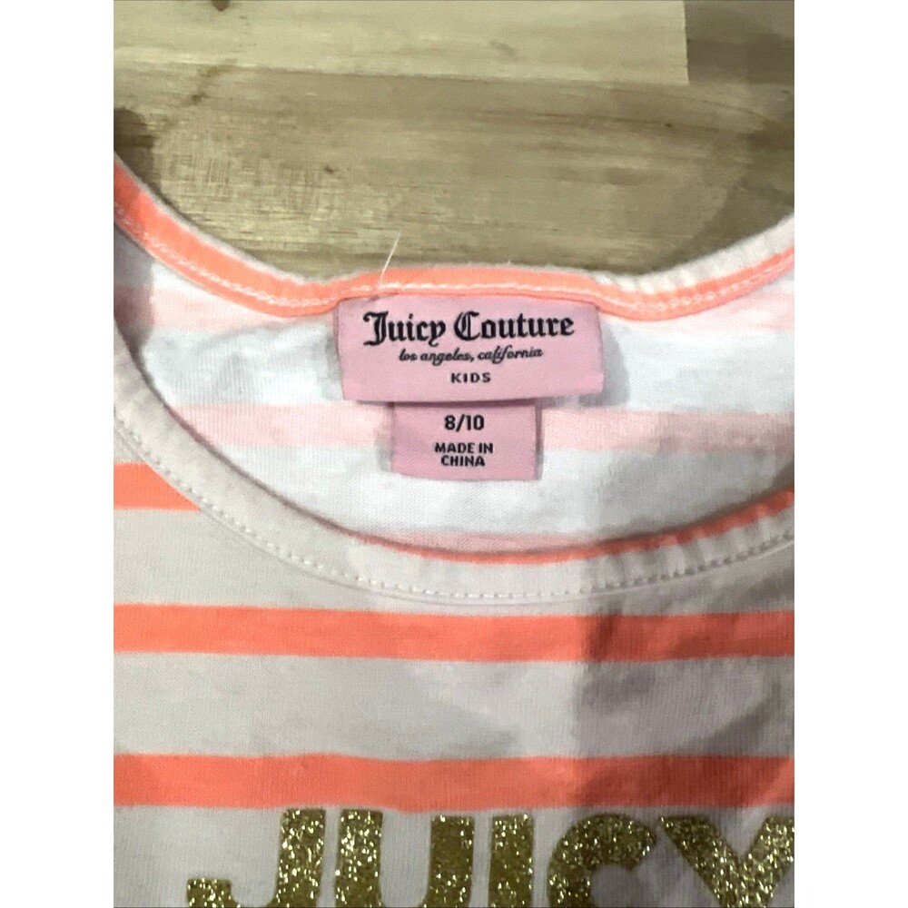 Kid's JUICY COUTURE 8/10 T Shirt Orange White Gold Logo - Picture 3 of 6